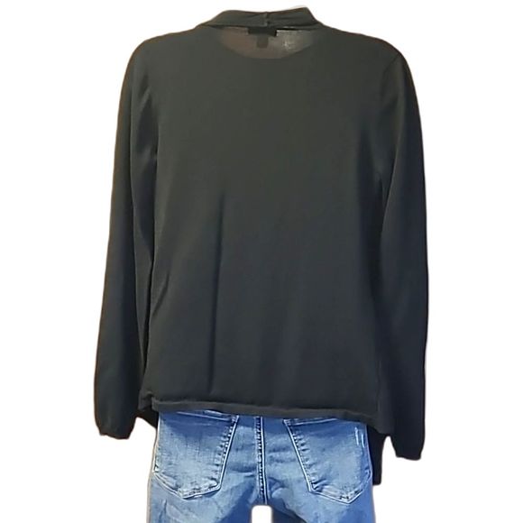 Ann Taylor Rolled Collar Silk Sweater Open Front Draped Long Pointed Hanky Hem - Picture 6 of 17